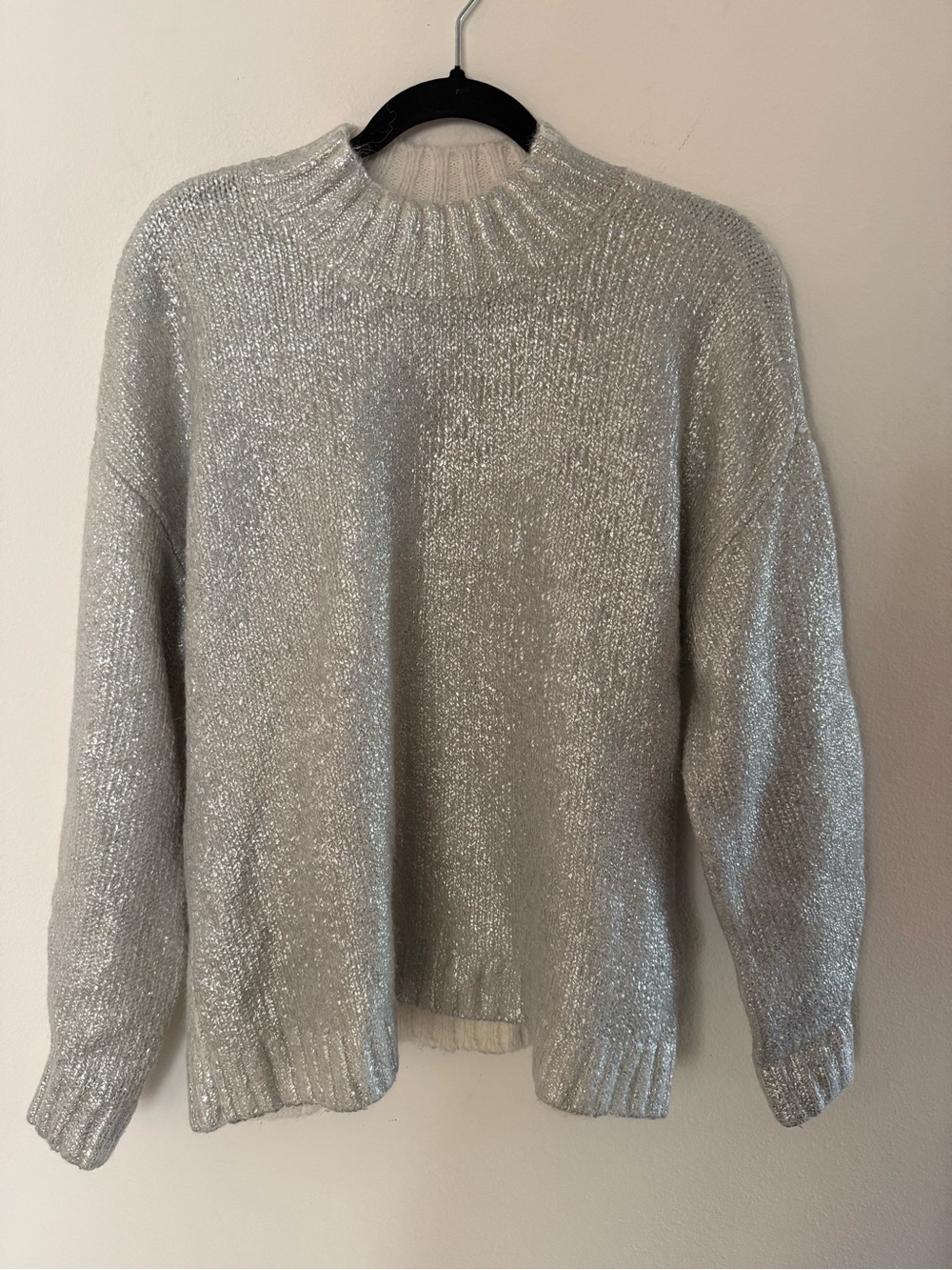 Pistola Silver Metallic Oversized Sweater Alpaca Wool Blend Statement Knit XS